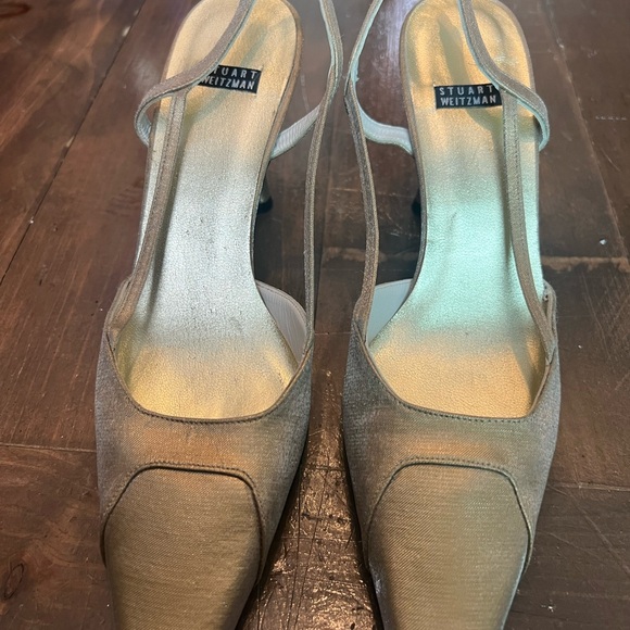 Stuart Weitzman Shoes - Stuart Weitzman Gold Pointed Square Toe Kitten Slingbacks size 7